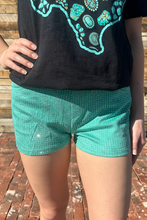Load image into Gallery viewer, Jitterbug Turquoise Rhinestone Shorts