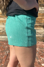 Load image into Gallery viewer, Jitterbug Turquoise Rhinestone Shorts