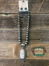 Load image into Gallery viewer, SILVERTONE FRAMED HOWLITE OVAL NAVAJO INSPIRED PEARL NECKLACE
