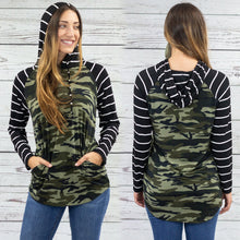 Load image into Gallery viewer, Camo &amp; Stripes Hoodie
