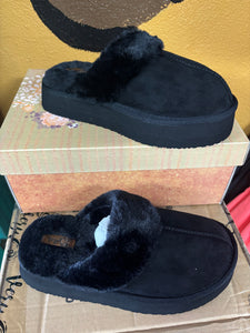 Delaney Black Fur Platform Slipper