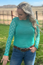 Load image into Gallery viewer, She Fancy Checked in Turquoise Rhinestone Mesh
