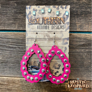 Pink Jeweled Wood Hoops