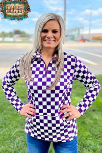 Pep Rally Purple Checkered Pullover