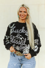 Load image into Gallery viewer, Lucky &amp; Blessed Howdy in Black Sweatshirt
