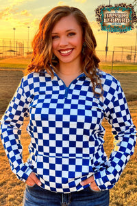 Pep Rally Blue Checkered Pullover