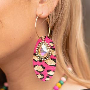 Animal Print Pink Rhinestone Earrings