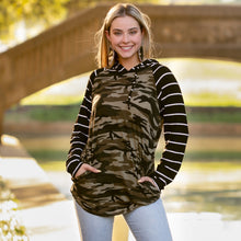 Load image into Gallery viewer, Camo &amp; Stripes Hoodie
