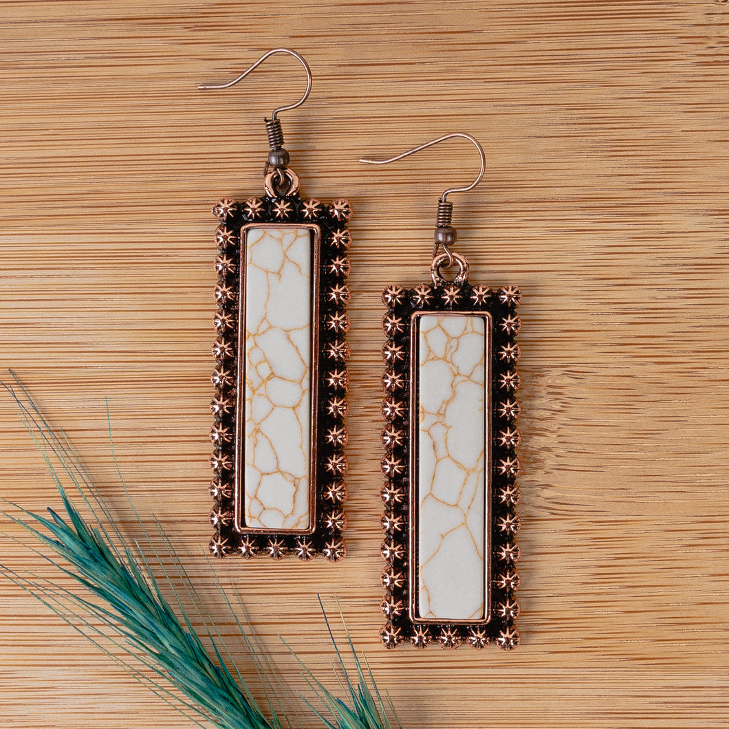 Copper Tone Rectangle Earrings