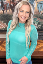 Load image into Gallery viewer, She Fancy Checked in Turquoise Rhinestone Mesh
