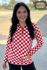 Pep Rally Red Checkered Pullover