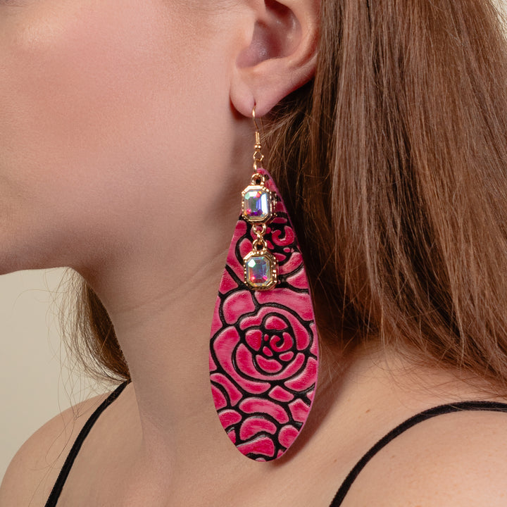 Western Leather Fuchsia Earrings