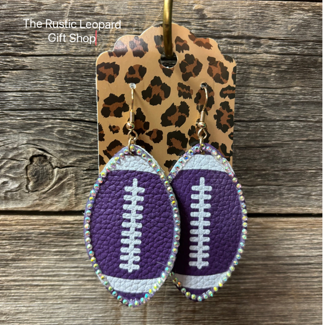 FOOTBALL PURPLE RHINESTONE EARRINGS