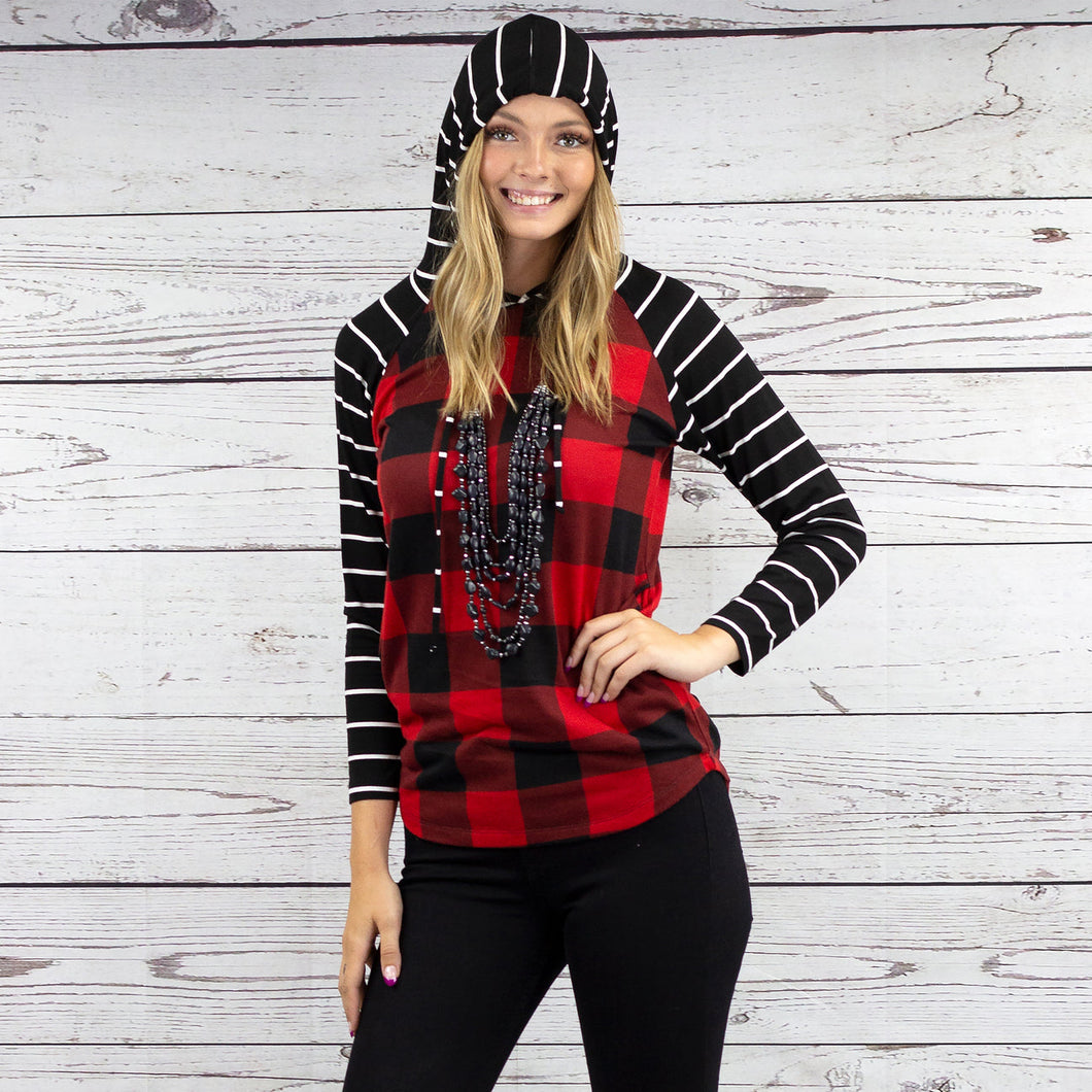 Buffalo Plaid Red & Black Striped Hoodie