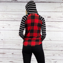 Load image into Gallery viewer, Buffalo Plaid Red &amp; Black Striped Hoodie
