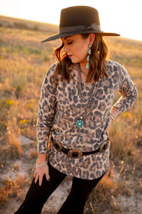 Fuzzy Leopard Long-Sleeve V Neck Top