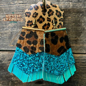 Turquoise Leopard Fringe Earrings