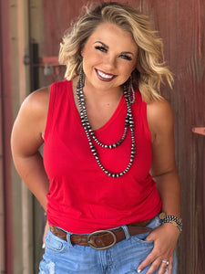 Jules V Neck Sleeveless Top Red