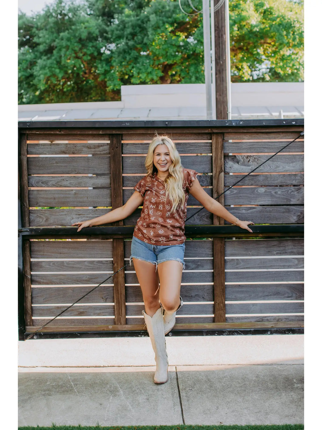 Branded in Brown Ruffle Sleeve Top