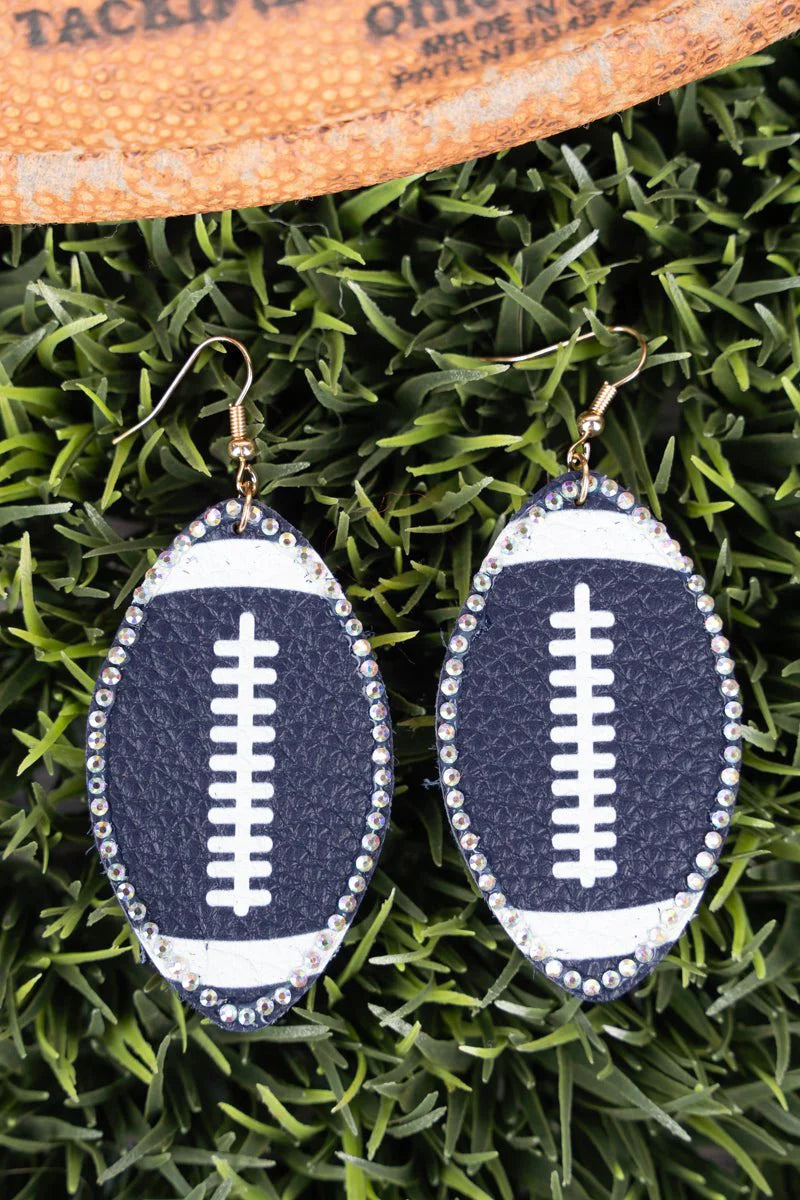 FOOTBALL BLUE RHINESTONE EARRINGS